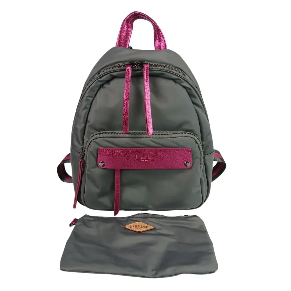 MZ Wallace Small Madison Backpack Durable Nylon Ash & Pink Metallic Inner Pouch